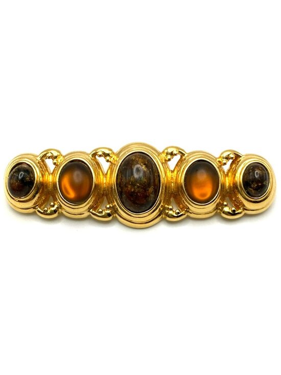Monet Jewelry - Vintage Monet Brooch Pin Gold Tone Bar Shape Glass Cabochons MARKED!